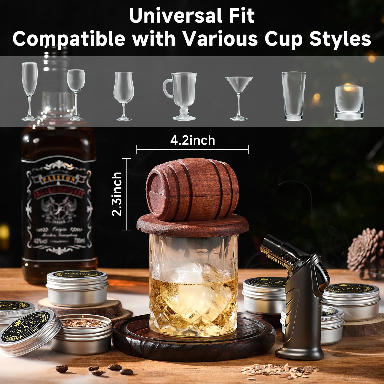 Whiskey Smoker Kit with Torch - 6 Flavors Wood Chips, 2 Glasses, 2 Ice Ball Molds - Cocktail Smoker Infuser Kit, Old Fashioned Drink Smoker Kit, Birthday Bourbon Whiskey Gifts for Men,Dad(NO Butane) - Available at All In One Marketplace Canada
