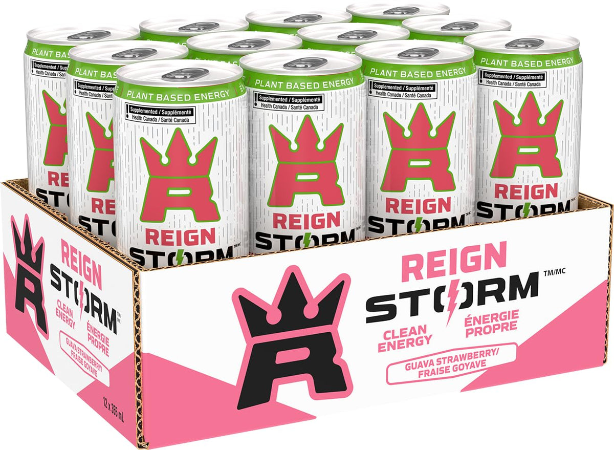 REIGN STORM, Strawberry Guava, 355 mL Cans (12 Pack) – Clean Energy Drink, Zero Sugar, Plant-Based, Vegan