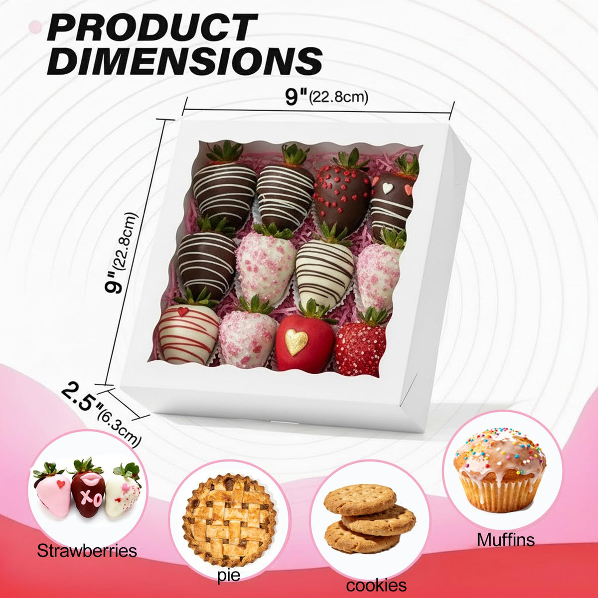 TEMLQPACK 50pcs 9x9x2.5 Inches White Bakery Boxes - Cookies, Pie, Chocolate Covered Strawberries, Breakable Heart, Charcuterie Boxes for Valentine's & Christmas 🍁 All In One Marketplace Canada