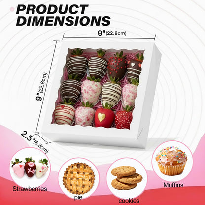 TEMLQPACK 50pcs 9x9x2.5 Inches White Bakery Boxes - Cookies, Pie, Chocolate Covered Strawberries, Breakable Heart, Charcuterie Boxes for Valentine's & Christmas 🍁 All In One Marketplace Canada