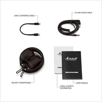 Marshall Major V Wireless On-Ear Headphones with 100+ Hours of Playtime - Brown Marshall