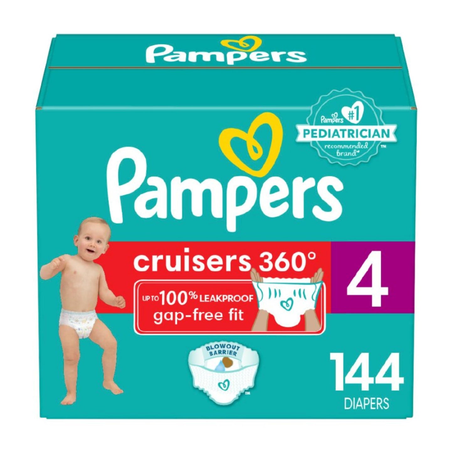 Pampers Cruisers 360 Pull-On Diapers, Size 4 (22-37 lbs), Babyproof up to 100% leakproof diaper1 Pack (Count of 144)