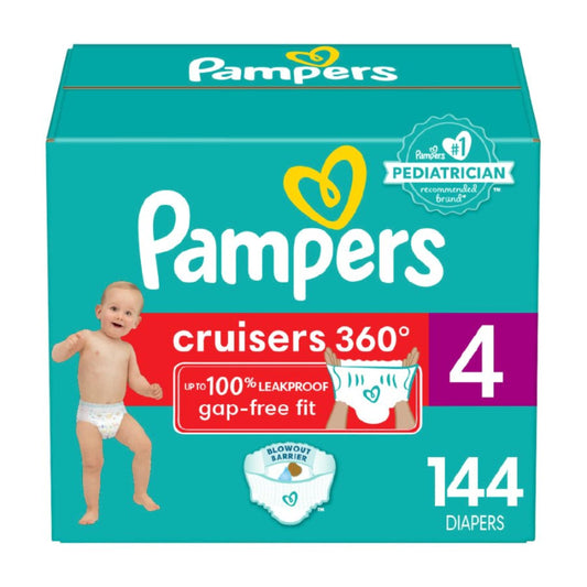 Pampers Cruisers 360 Pull-On Diapers, Size 4 (22-37 lbs), Babyproof up to 100% leakproof diaper1 Pack (Count of 144)