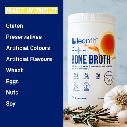 LeanFit Grass-Fed Beef Bone Broth Powder - 15g Protein, 19 Servings, 285g