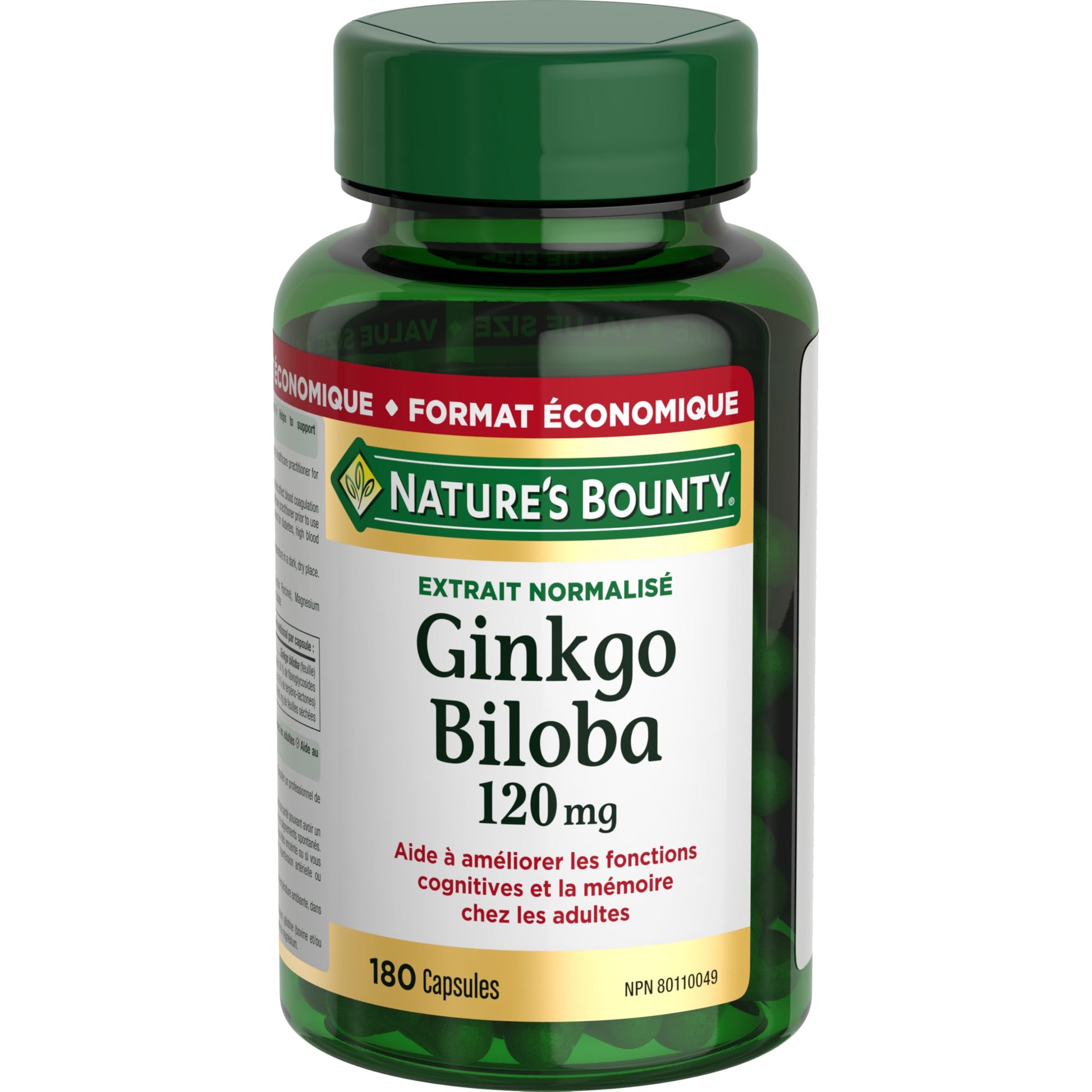 NATURE'S BOUNTY Gingko Biloba, 120 mg, Value Size, Helps to Enhance Cognitive Function, 180 Capsules, 78.5 g - Available at All In One Marketplace Canada