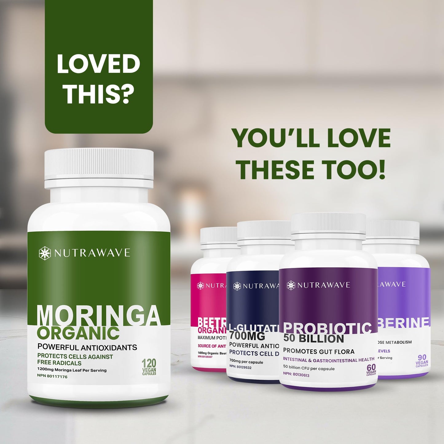 Nutrawave ORGANIC MORINGA LEAF Capsules 1200mg High Potency (2 x 600mg) – Gluten Free, Non-GMO, Vegan-Friendly Antioxidant Supplement -120 Capsules - Available at All In One Marketplace Canada