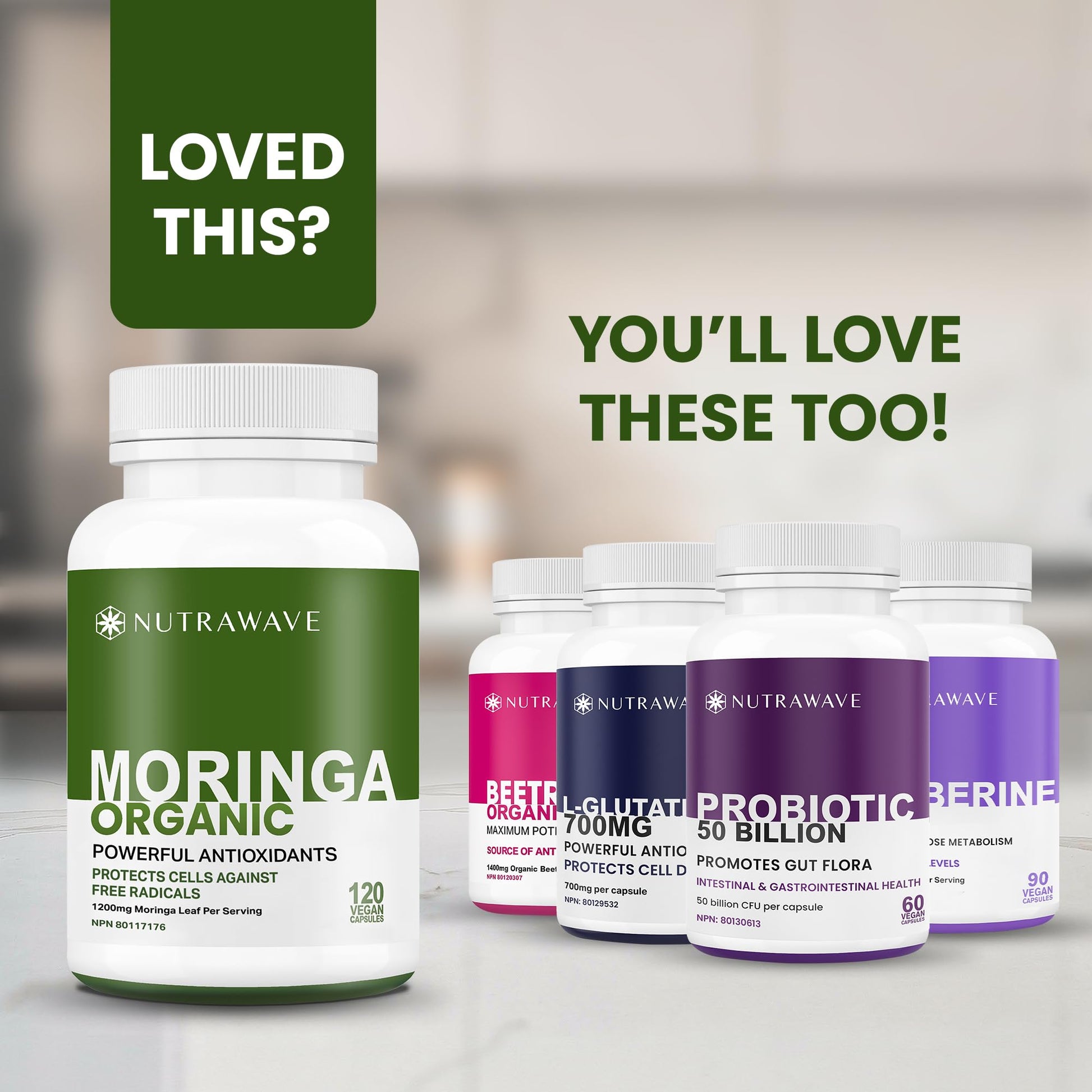 Nutrawave ORGANIC MORINGA LEAF Capsules 1200mg High Potency (2 x 600mg) – Gluten Free, Non-GMO, Vegan-Friendly Antioxidant Supplement -120 Capsules - Available at All In One Marketplace Canada