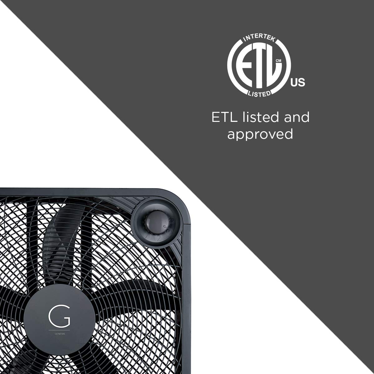 Genesis 20" Box Fan, 3 Settings, Max Cooling Technology, Carry Handle, Black (G20BOX-BLK) Genesis