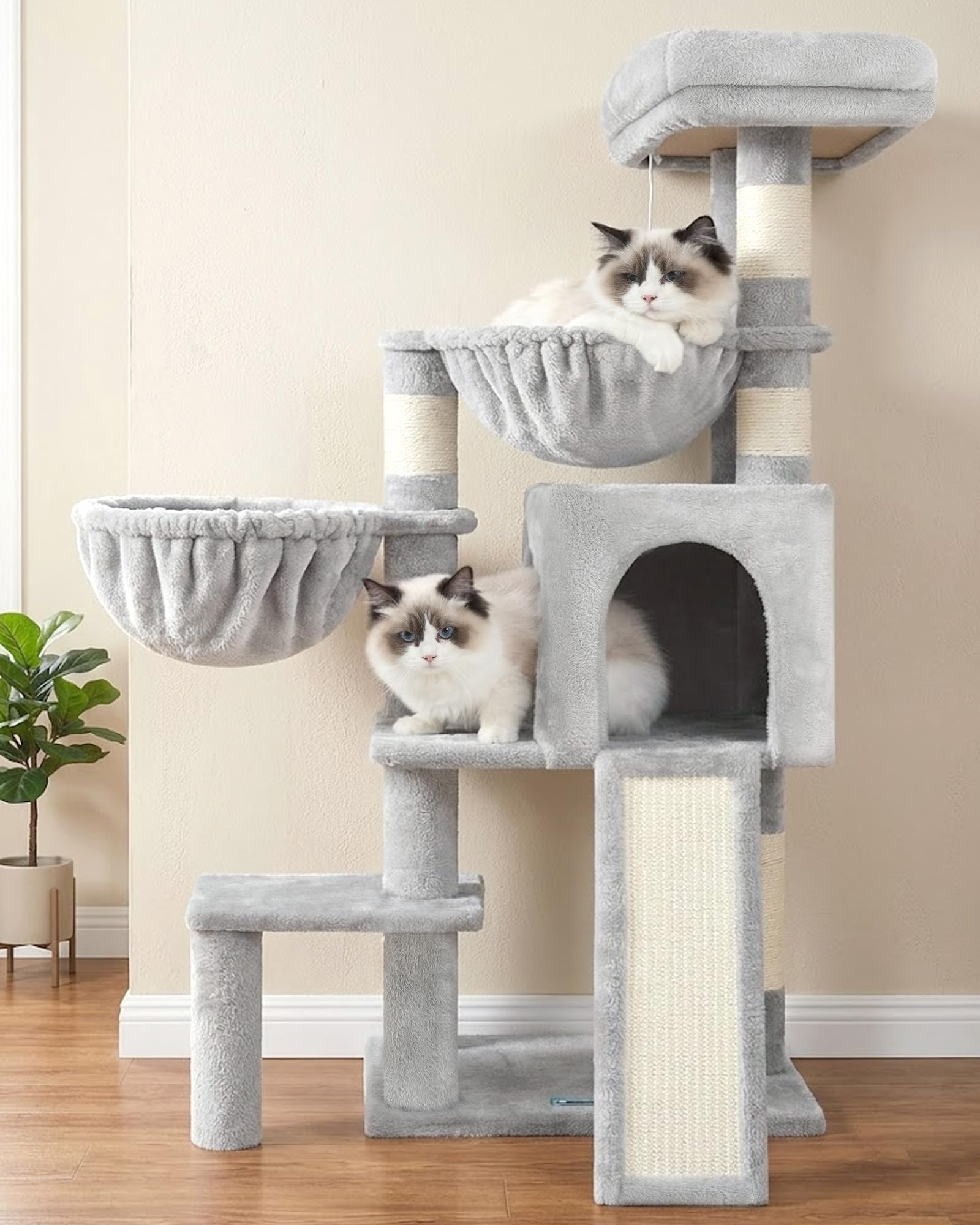 Gitelsnour Cat Tree, Cat Tower with condo, 2 Baskets, Large Platform, Scratch Board, Cat Scratching Posts for Indoor Cats, Light Gray GCT003SW
