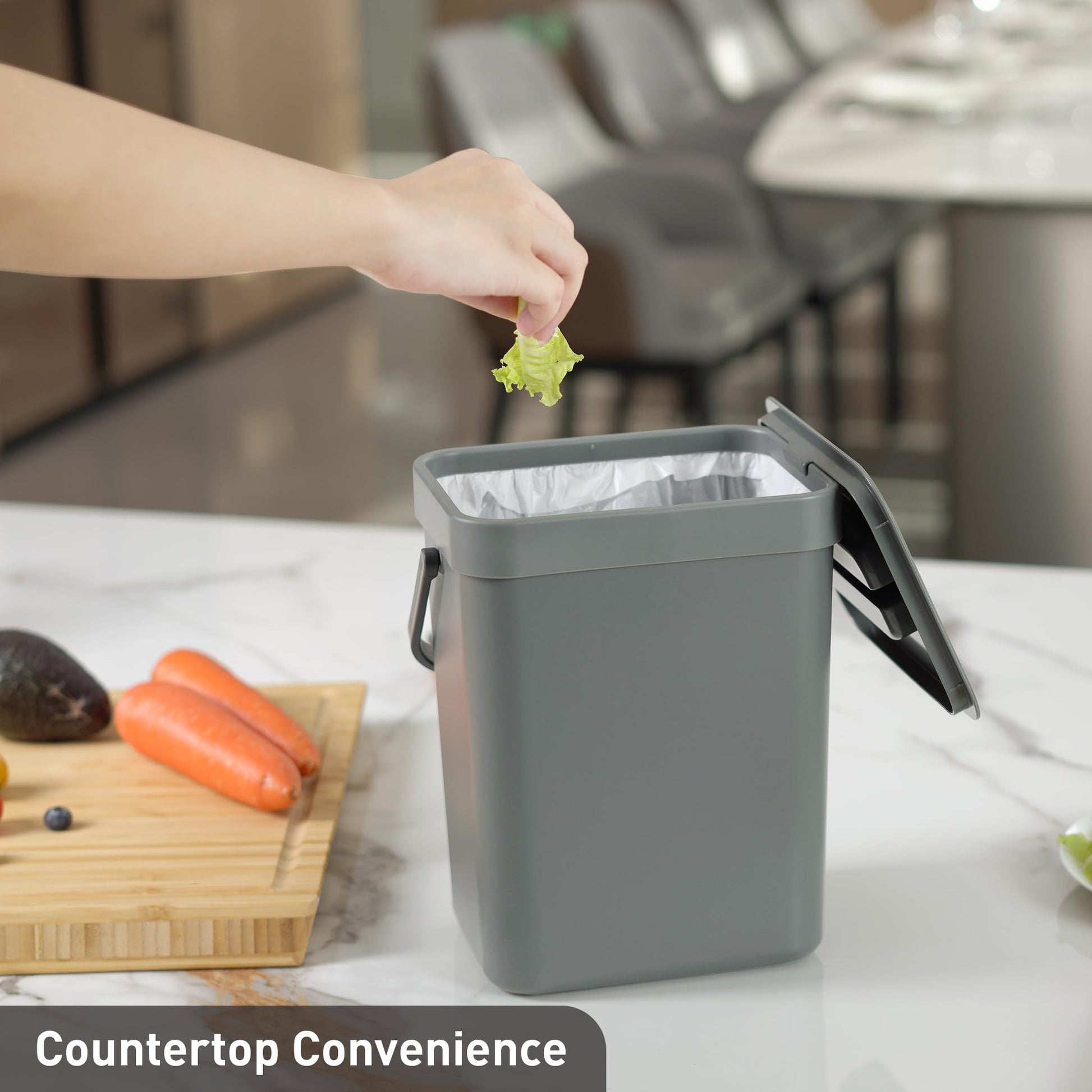 EKO Puro Mini Wall-Mounted Trash Can with Lid, Indoor Food Waste Compost Bucket, 0.79 Gal / 3L Small Hanging Trash Can for Kitchen (Grey) EKO