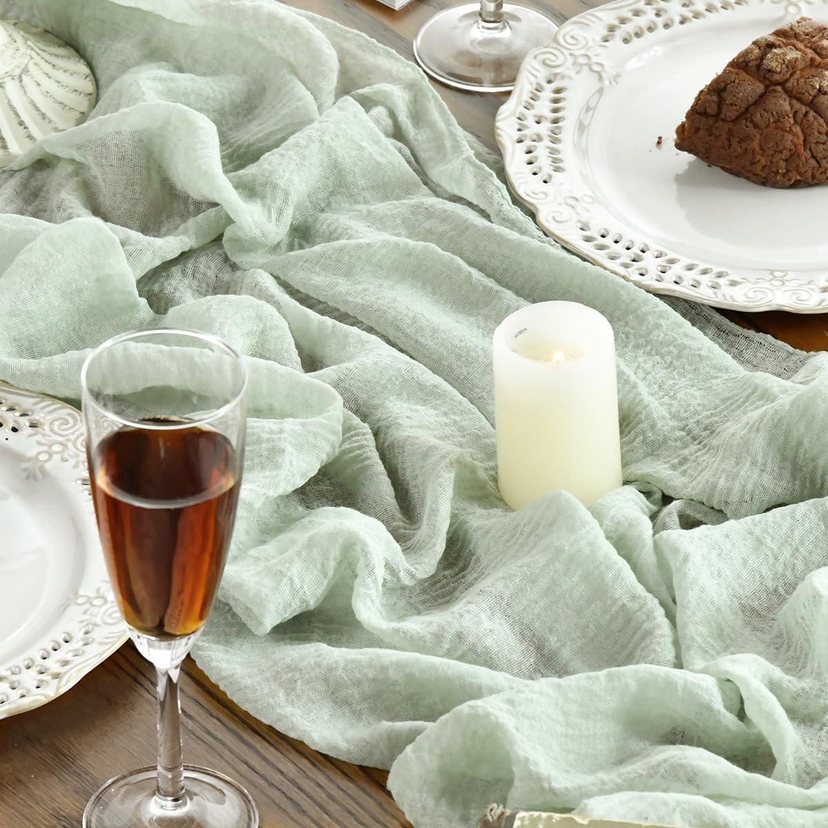 Artoid Mode Boho Sage Green Gauze Wedding Table Runner, 300 cm Seasonal Fabric Kitchen Dining Holiday Table Decor for Home Party Indoor 🍁 All In One Marketplace Canada