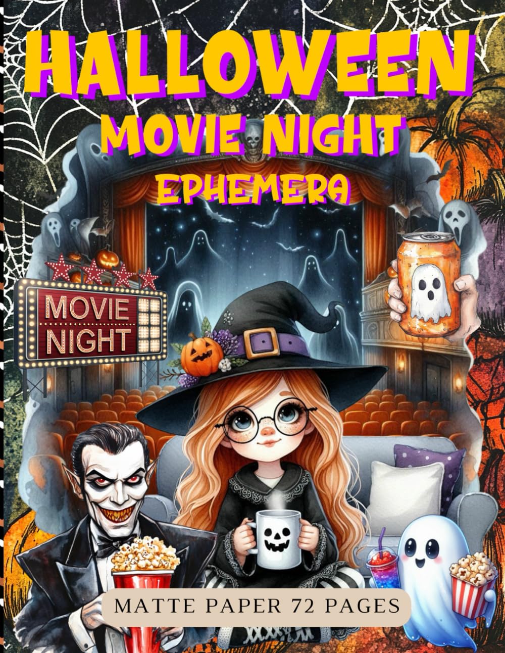 Livre d'éphémères pour soirée cinéma d'Halloween : images de haute qualité de personnes, pour loisirs créatifs, art du collage et plus encore. (Papier mat)