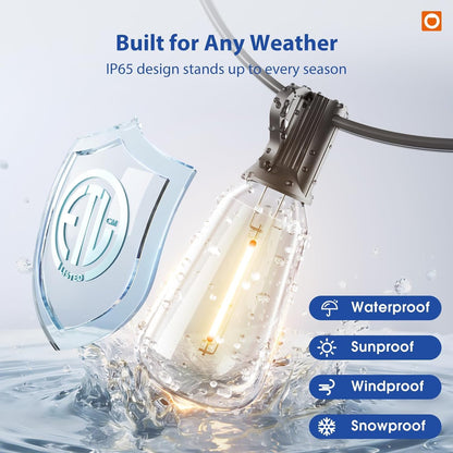addlon 100FT (50FTx2) Outdoor String Lights Waterproof Shatterproof with 32 LED Edison Bulbs, Dimmable Connectable Patio Lights for Backyard Garden Balcony Party, Warm Yellow, Energy-Saving - Available at All In One Marketplace Canada