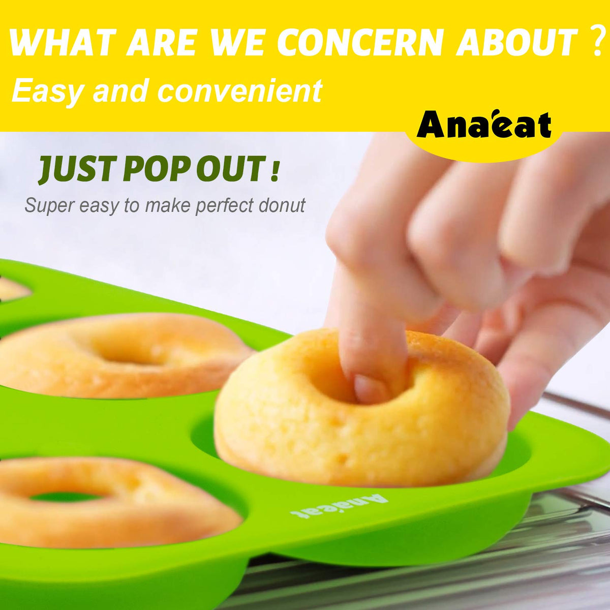 Anaeat 2 Pack Donut Pan Silicone Baking Mold, Just Pop Out! Non-Stick Doughnuts Baking Pans BPA Free for 6 Full-Size Donuts, Muffins, Cake Biscuit Bagels - Easy Clean, Oven, Dishwasher Safe(Green) 🍁 All In One Marketplace Canada