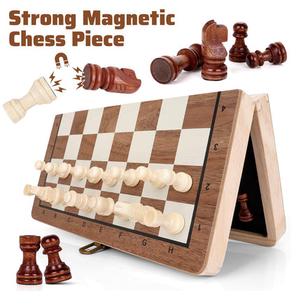 Joneytech Wooden Chess Set,11.5 inch Magnetic Chess Board Folding Design with Storage Travel Chess Game for Kids, Adults and Family Game Night - Available at All In One Marketplace Canada