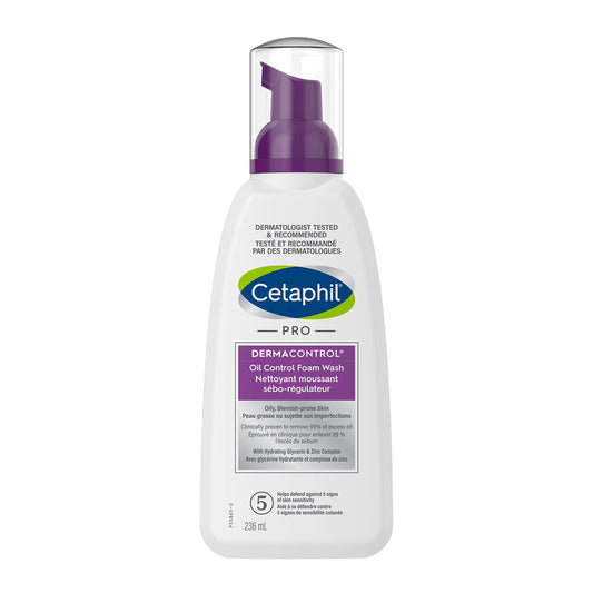 Cetaphil PRO DermaControl Oil Control Foam Wash with Zinc Complex, Facial Cleanser for Oily Acne-Prone Sensitive Skin, Matte Finish, Dermatologist Recommended, 236ml - Available at All In One Marketplace Canada