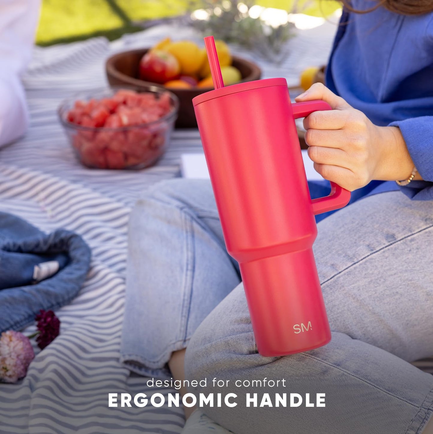 Simple Modern Tumbler with Handle and Straw | 40oz | Pink Simple Modern