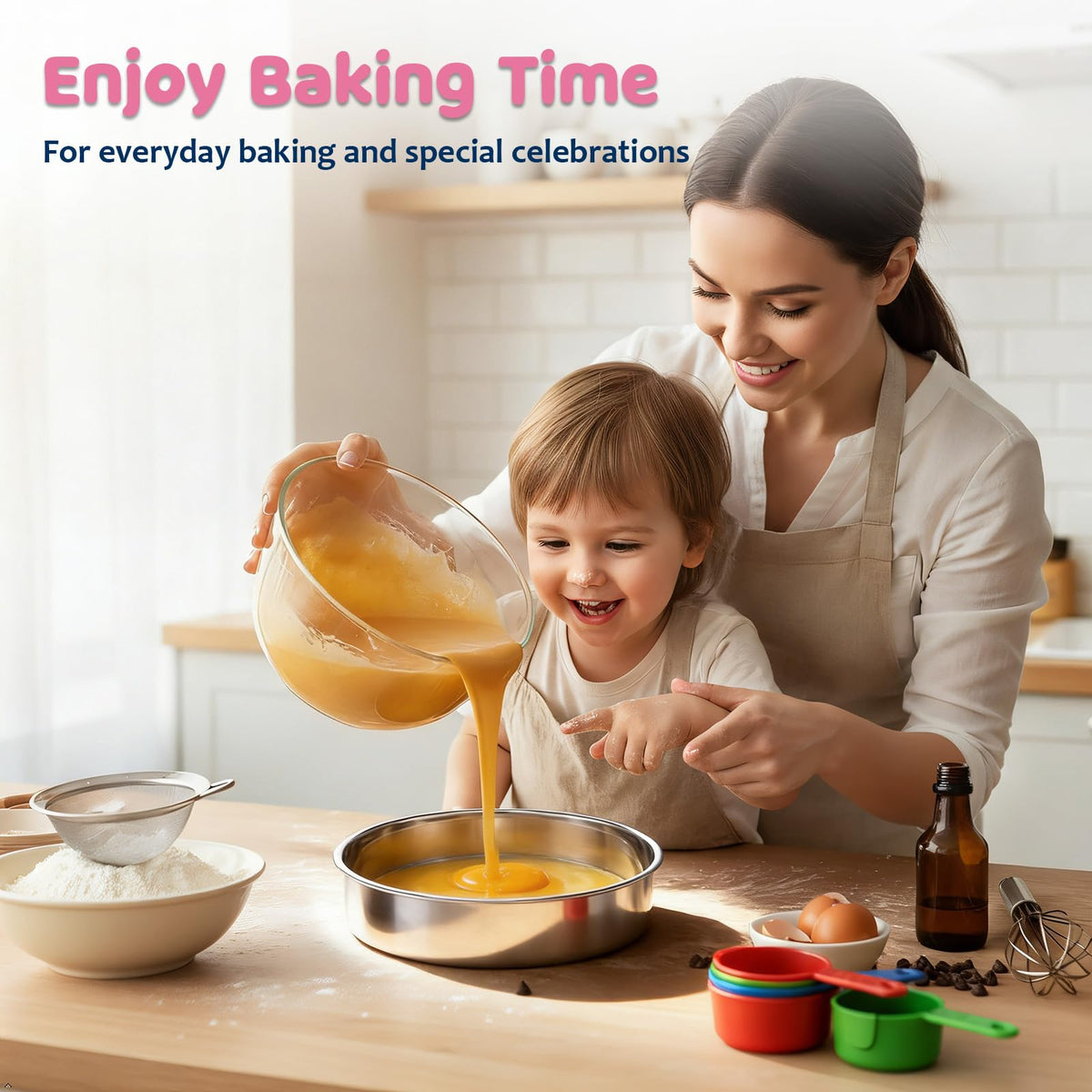 8 Inch Cake Pan Set of 3, E-far Stainless Steel Round Layer Cake Baking Pans, Non-Toxic & Healthy, Mirror Finish & Dishwasher Safe 🍁 All In One Marketplace Canada