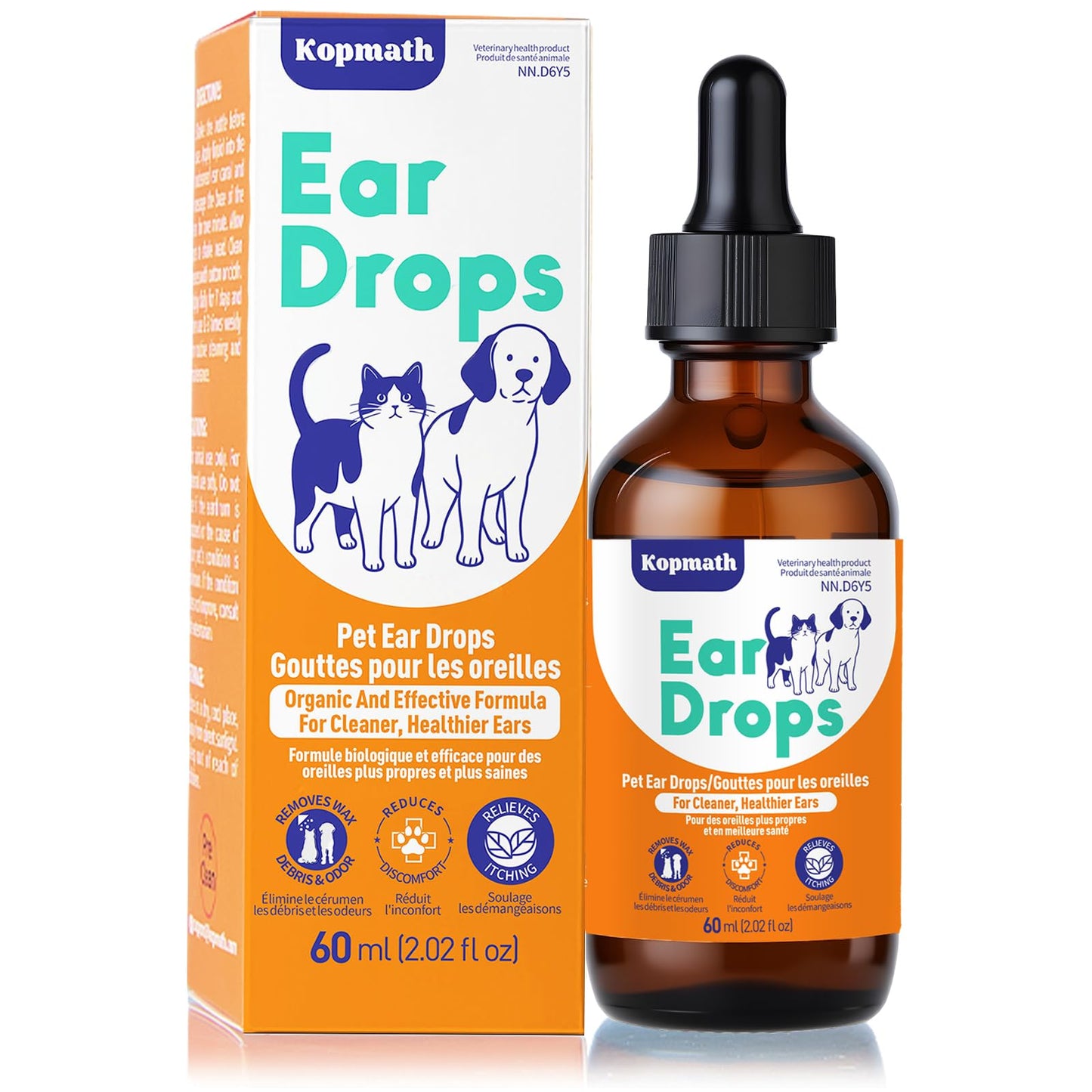 Kopmath Dog Ear Drops, Dog Ear Cleaner, Pet Ear Cleaning, Natural Solution for Dogs and Cats,60ml with Dropper - Available at All In One Marketplace Canada