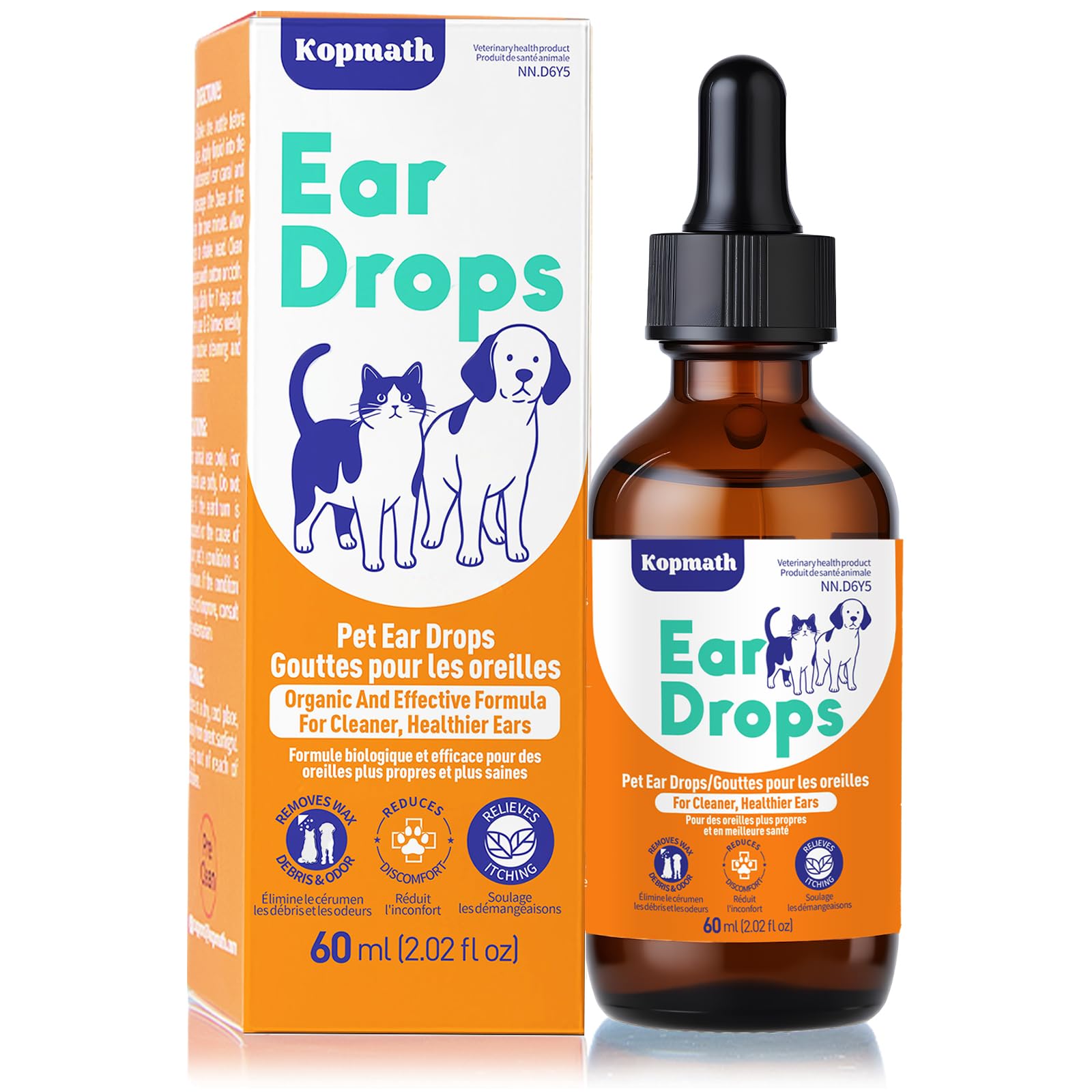 Kopmath Dog Ear Drops, Dog Ear Cleaner, Pet Ear Cleaning, Natural Solution for Dogs and Cats,60ml with Dropper - Available at All In One Marketplace Canada