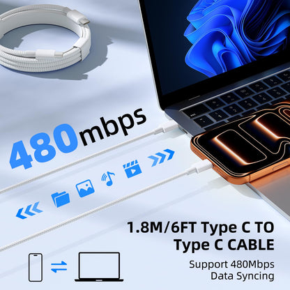 Tearplex 140W C to C Super Fast Charger,Compatible with MacBook Pro 16, 15, 14, 13 Inch, MacBook Air 13 Inch, iPad Pro 2021/2020/2019/2018, Lenovo and All Type C Devices White - Available at All In One Marketplace Canada