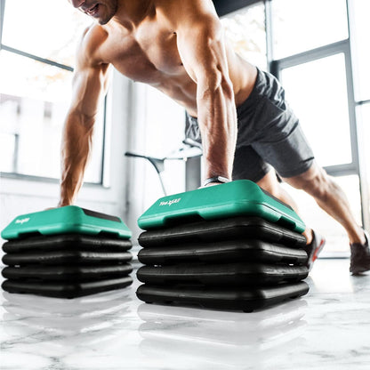 Yes4All High Arobic Step Platform & Stackable Risers - Adjustable 4"/6"/8"/10"/12" Height - Choose Full Step Platform Set or 2-Pack Stackable Risers, Customize for Cardio & Aerobic Exercise - 4 Risers, Black/Green YES4ALL