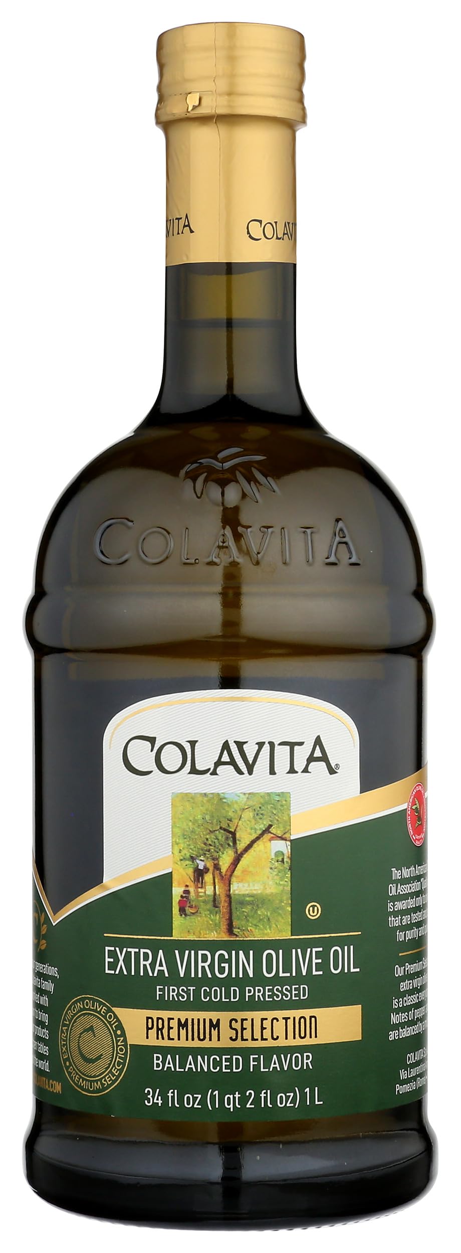 Colavita Premium Selection Extra Virgin Olive Oil, Glass Bottle, 1 Liter (Packaging May Vary)