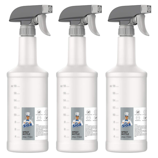 MR.SIGA 24 oz Plastic Spray Bottles for Cleaning Solutions, HDPE Commercial Grade Refillable Spray Bottles with Measurements and Adjustable Leak Proof Nozzle, 3 Pack