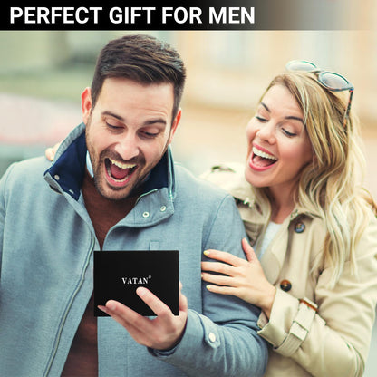 VATAN Wallet for Men Slim RFID Blocking Leather Credit Card Holder Wallet for 15 Cards, Bifold Minimalist Thin Wallet with 2 ID Windows & Cash Slot, with Gift Box (Carbon Fiber Black) - Available at All In One Marketplace Canada