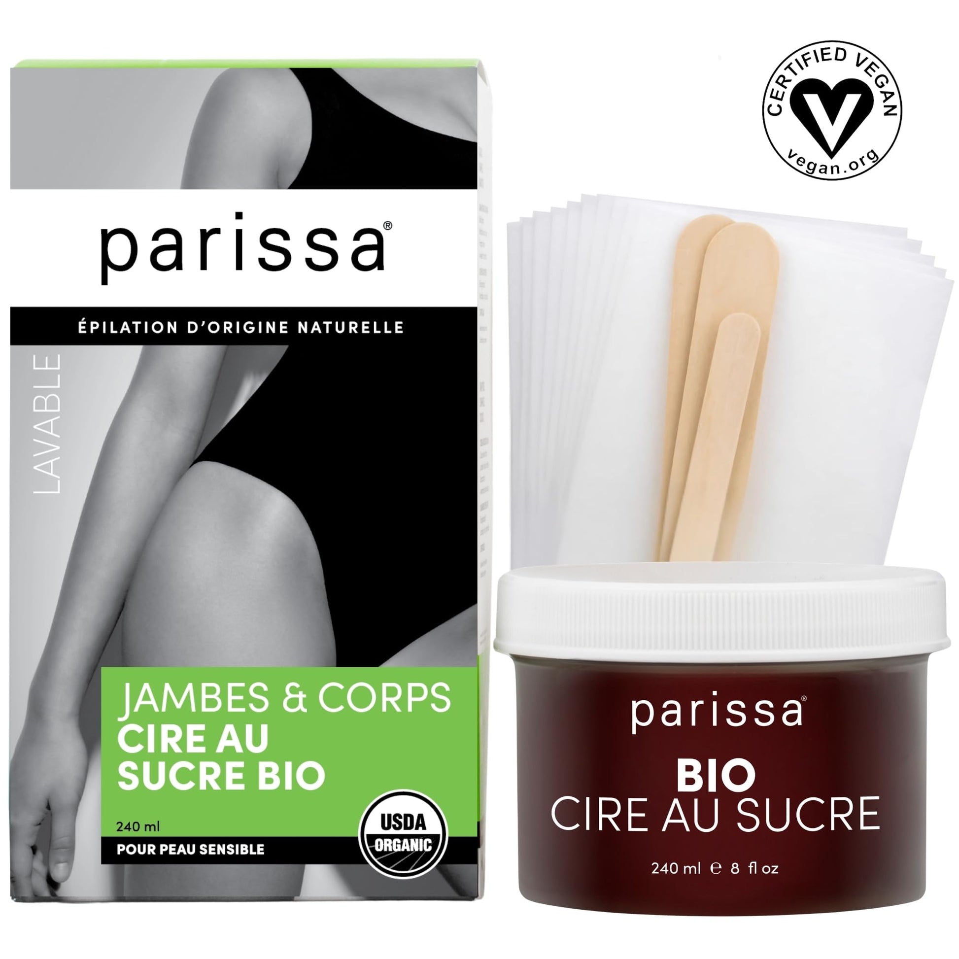Parissa Organic Sugar Wax Kit for Hair Removal – Microwavable Sugar Wax for Face, Legs & Body, USDA Certified Organic, Water-Washable & Gentle for Sensitive Skin (8 fl oz) - Available at All In One Marketplace Canada
