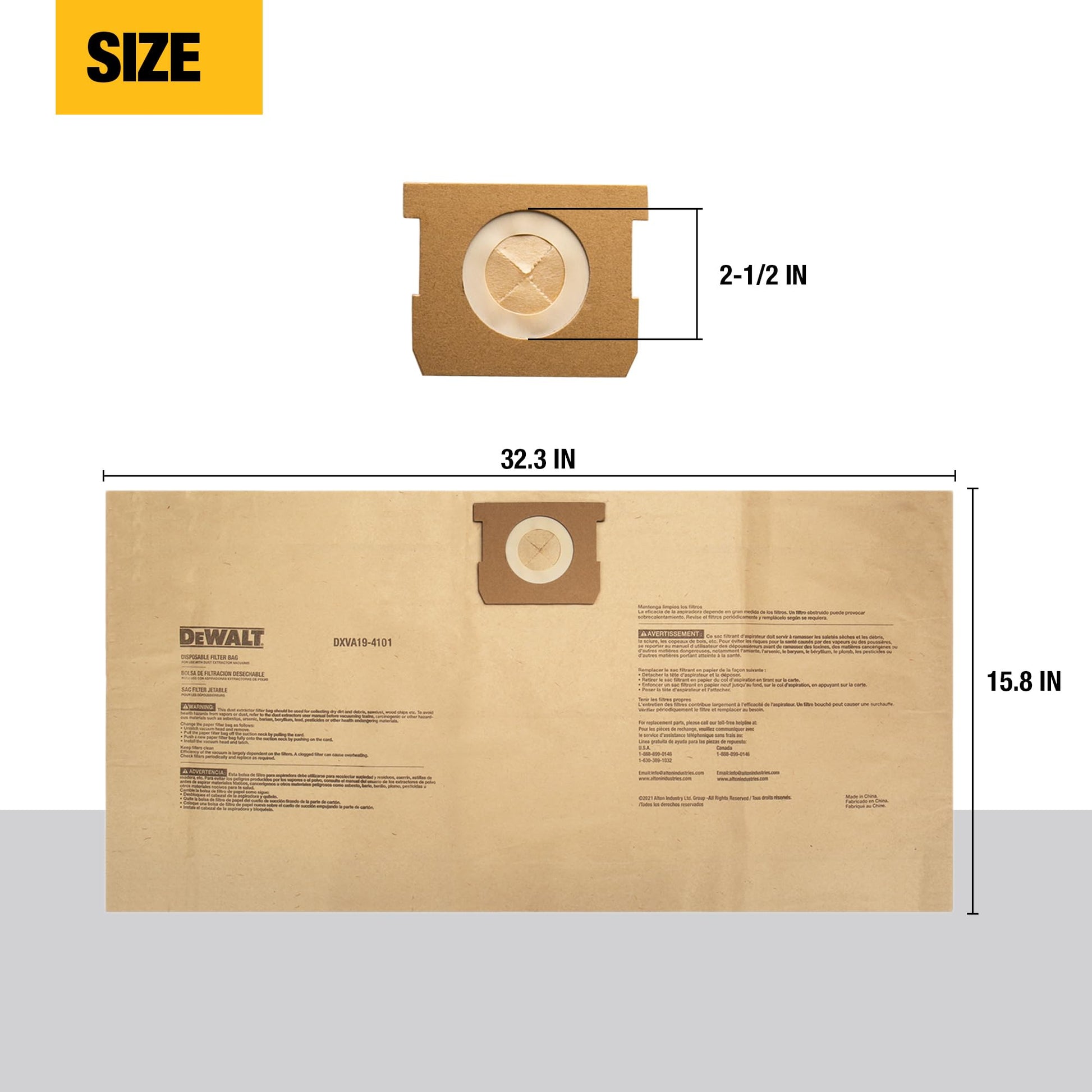 3 Pack DEWALT Dust Bag DXVA19-4101, for 6-10 Gallon Wet/Dry Vacuum, DEWALT Vacuum Bags, Compatible with DXV06P DXV09P DXV09PA DXV10P DXV10PL DXV10S DXV10SA DXV10SB DEWALT