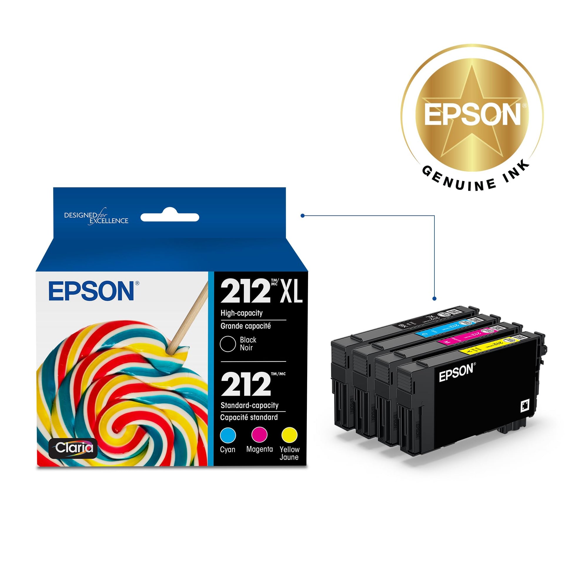 Epson 212 Genuine Ink Cartridge XL Black and Standard Color Combo Pack Epson