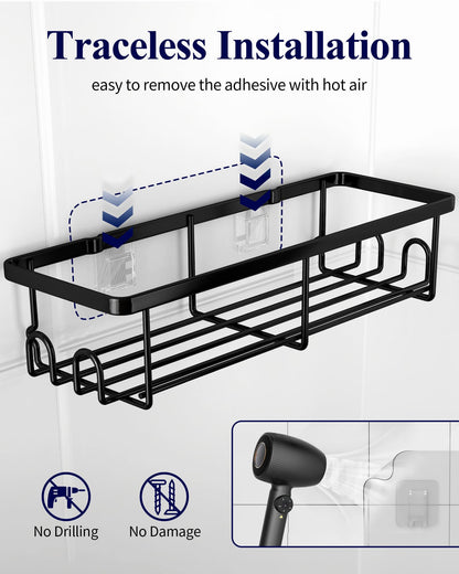 Kitsure Shower Caddy - 2 Pack Rustproof Stainless Steel Shower Organizer, No-Drill & Quick-Dry Shelves with Large Capacity, Durable Rack with 4 Hooks, Large, Black - Available at All In One Marketplace Canada
