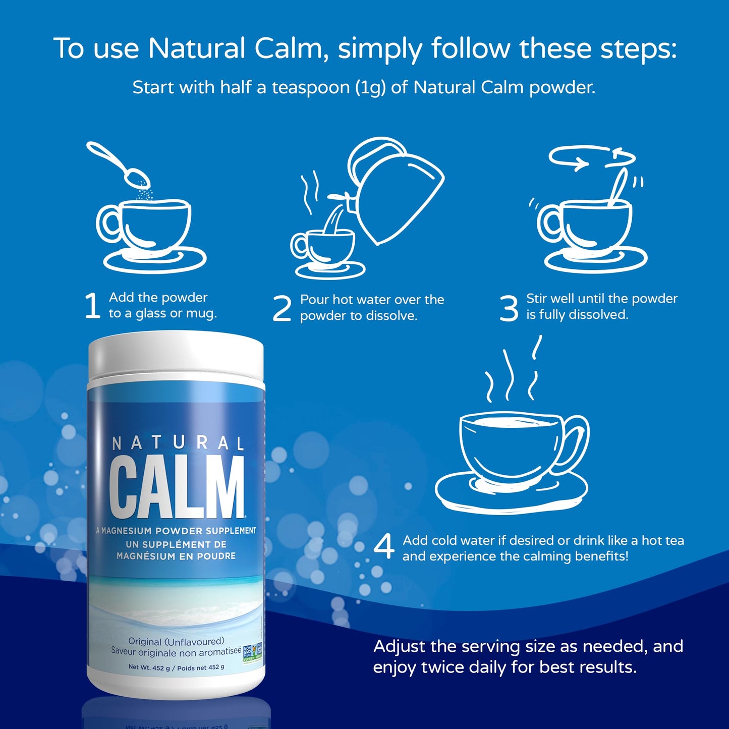 Natural Calm Magnesium Citrate Powder (Unflavoured) 452g - Quick Absorbing - Loved Magnesium Drink - Available at All In One Marketplace Canada