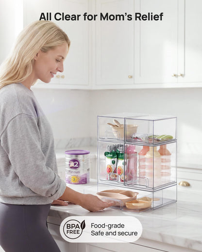 Vtopmart Stackable Storage Drawers Set of 5, 12" Wide and 4.4''&7.6'' High Clear Plastic Organizer Bins for Beauty Supplies,Ideal for Vanity, Bathroom,Cabinet,Pantry Organization