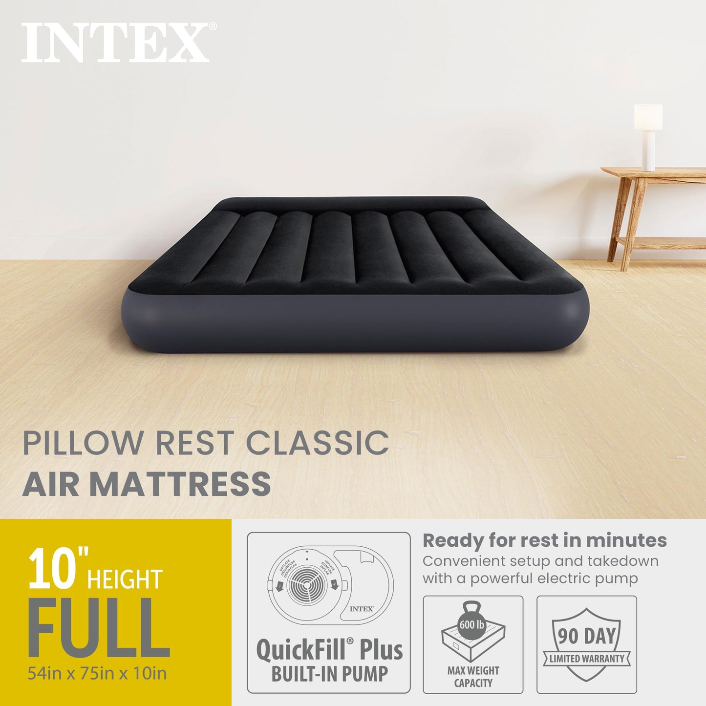 INTEX 64147ED Dura-Beam Standard Pillow Rest Air Mattress: Fiber-Tech – Full Size – Built-in Electric Pump – 10in Bed Height – 600lb Weight Capacity 🍁 All In One Marketplace Canada