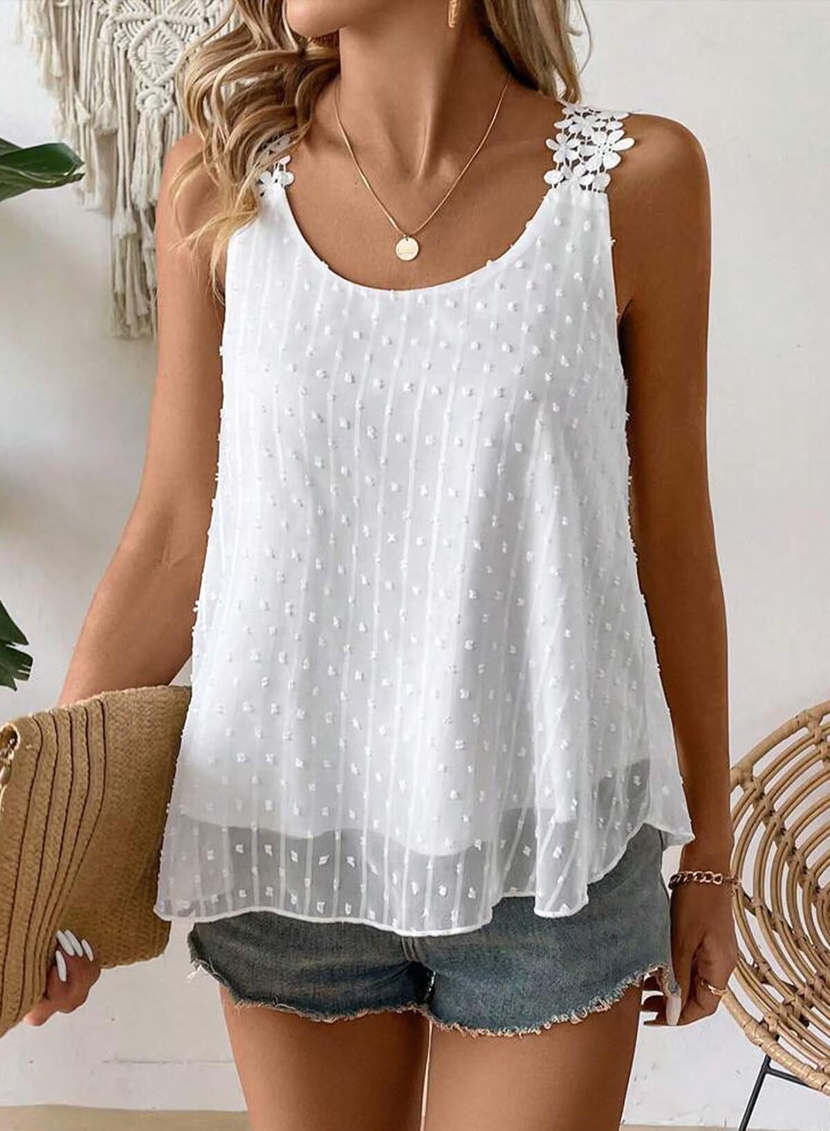 Falechay Tank Tops Flowy Crewneck Sleeveless Outfits for Women White L 🍁 All In One Marketplace Canada