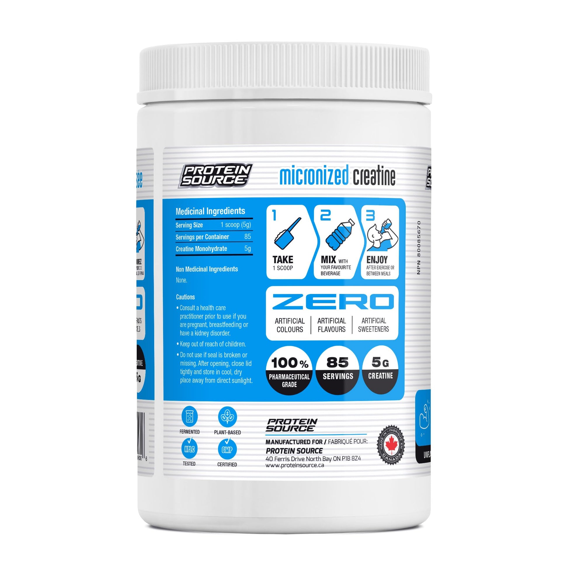 Protein Source Creatine Monohydrate Powder | Micronized 425G - MADE IN CANADA - Increase Strength - Reduce Fatigue - Lean Muscle Building - 100% Pure Creatine - Better Absorption - Supports Muscle Growth - Unflavored - 85 Servings - Available at All In One Marketplace Canada