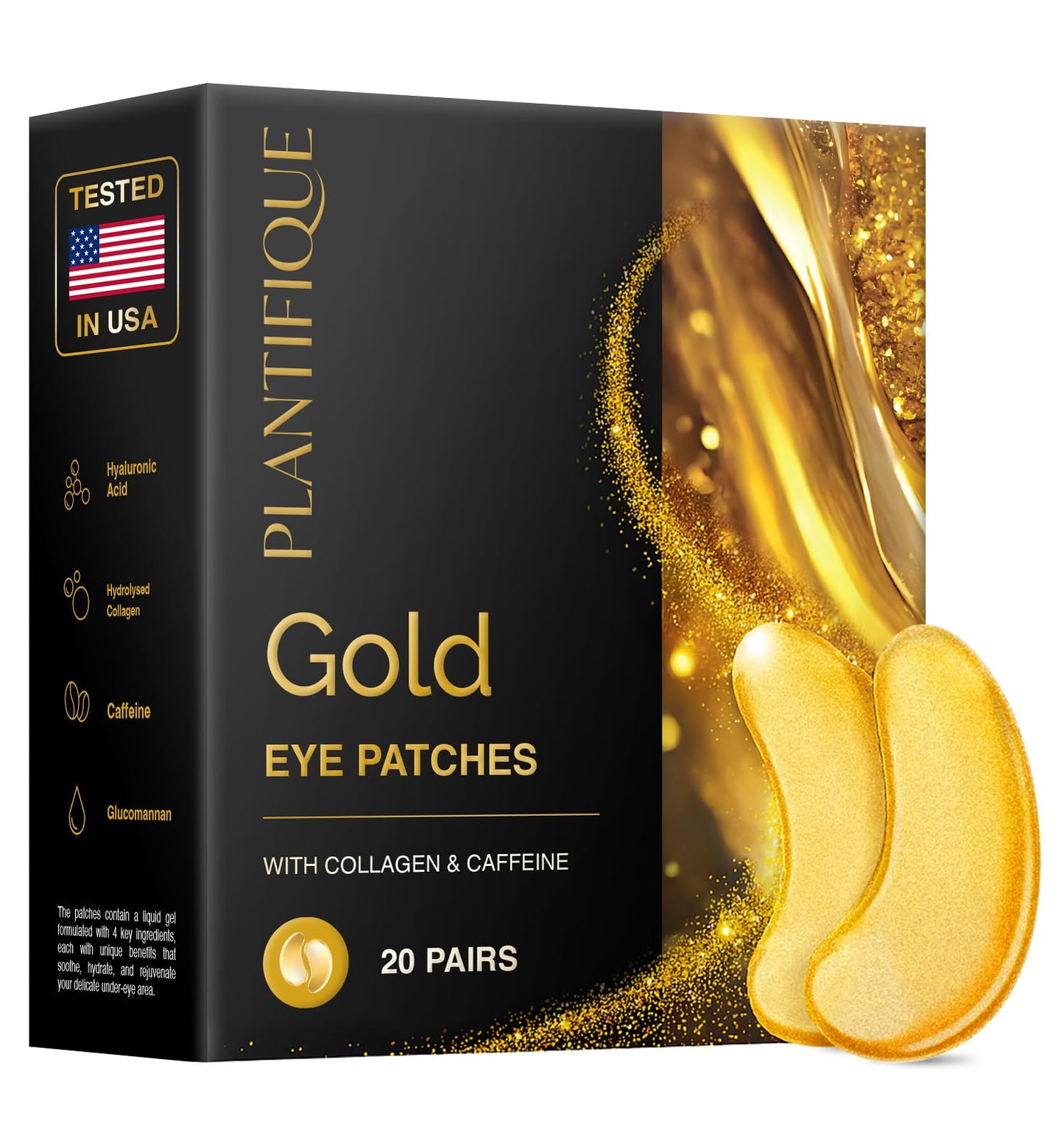 PLANTIFIQUE 24K Gold Under Eye Patches - Dermatologist Tested - 20 Pairs Cooling Eye Masks for Dark Circles & Puffiness, with Collagen & Hyaluronic Acid - Patch Yeux - Available at All In One Marketplace Canada