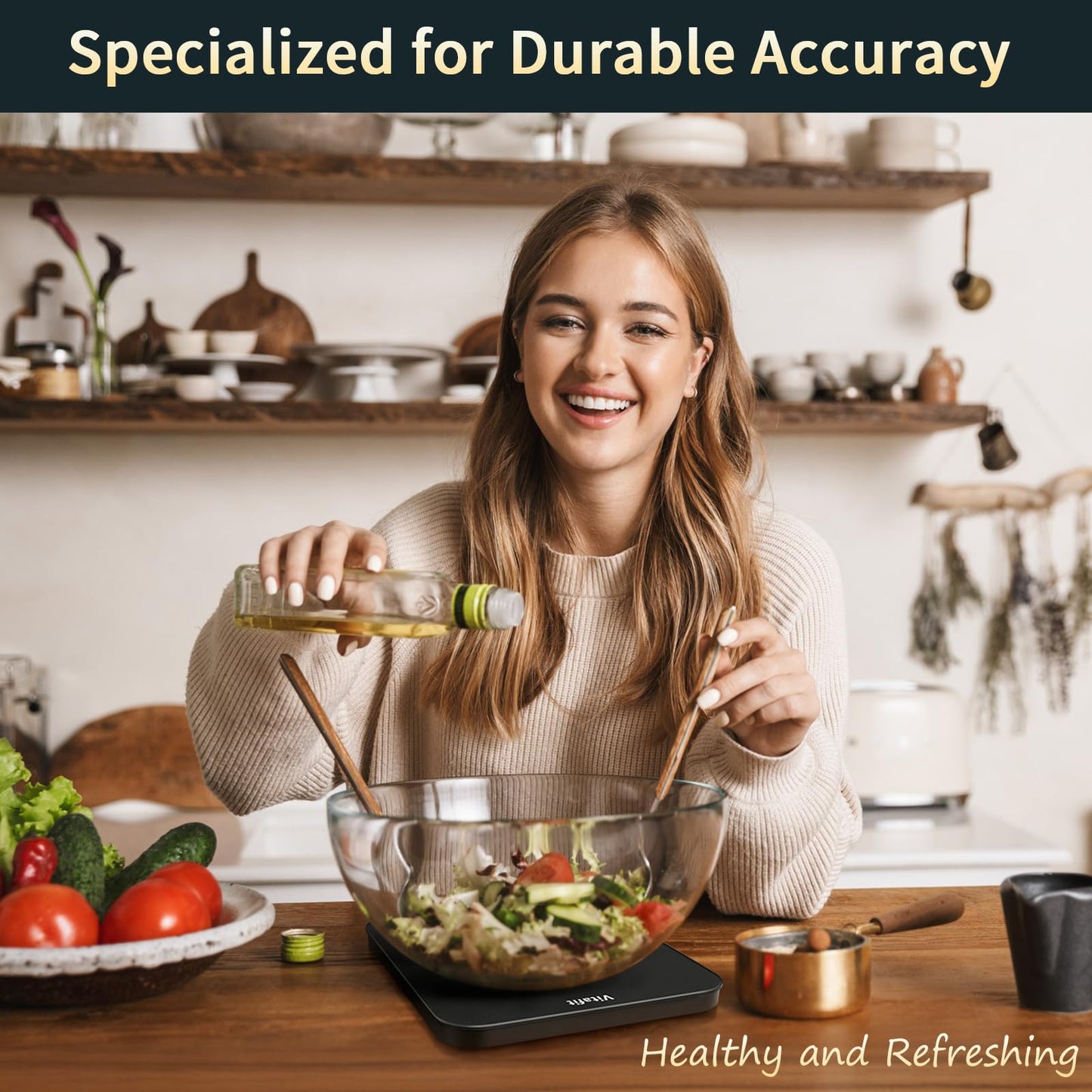 Vitafit 33lb/15kg Digital Food Scale in High Precision 0.1oz/1g, Our Own Kitchen Scale Professional Factory Since 2001, Scale Grams for Cooking & Baking, LED, 3*AAA Battery, Spray Silver Black - Available at All In One Marketplace Canada