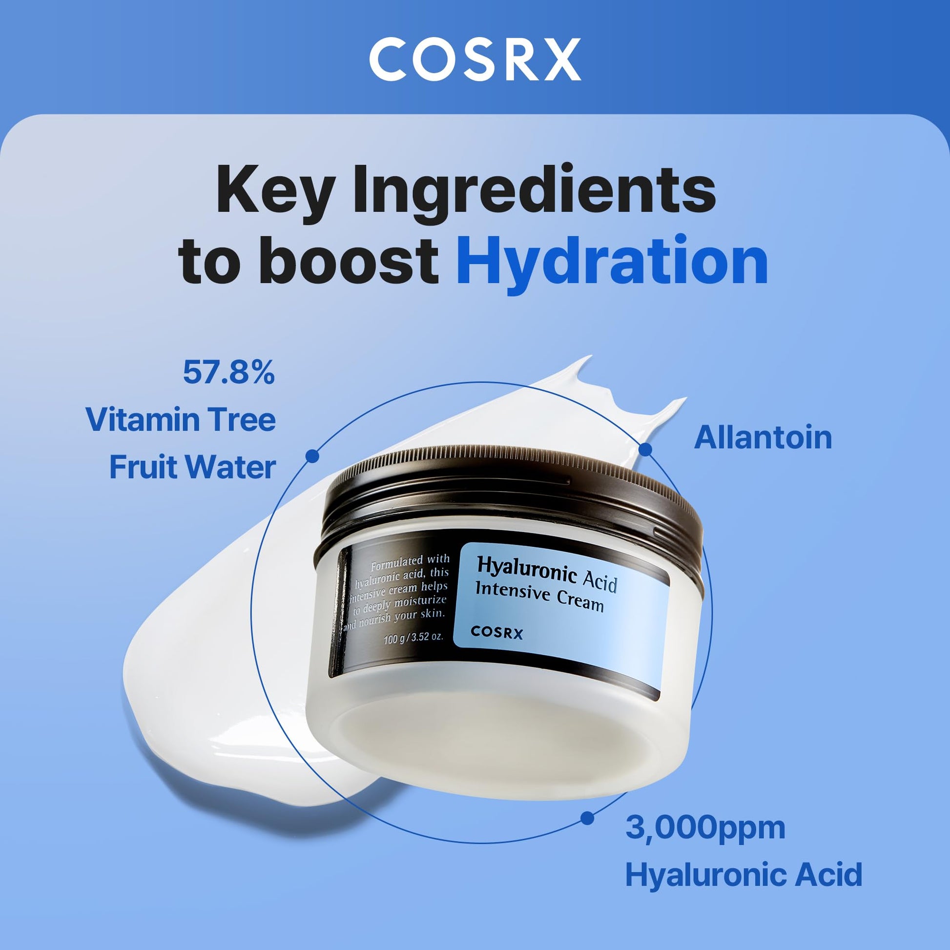 COSRX Hyaluronic Acid Intensive Cream, 100g | Moisturizing Wrinkle Cream | Korean Skin Care, Vegan, Cruelty Free, Paraben Free Cosrx