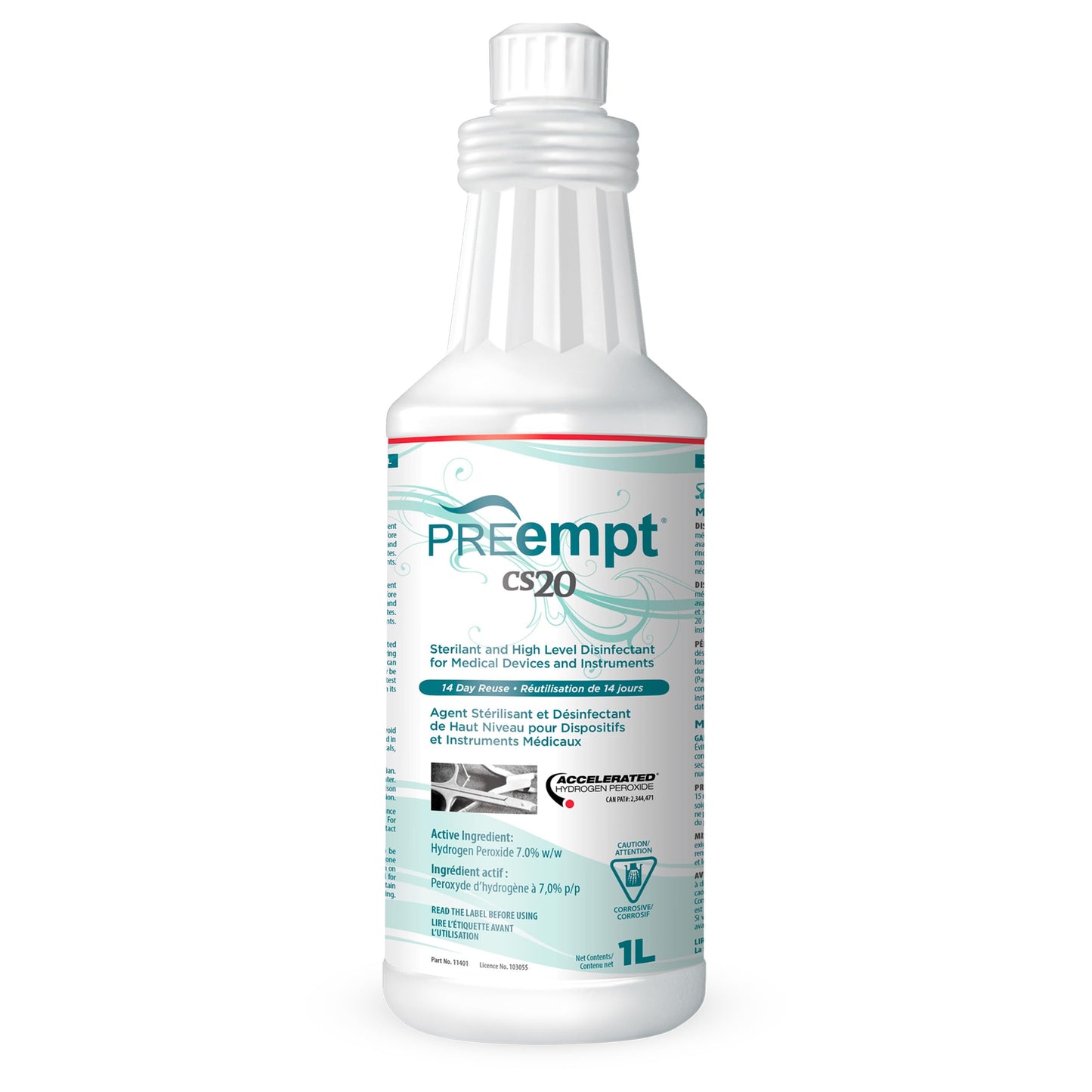 PREempt CS20 Sterilant and High-Level Disinfectant for Medical Devices and instruments, 1 Liter PREempt