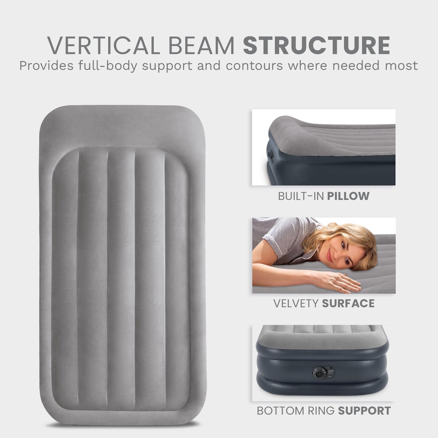 INTEX 64131ED Dura-Beam Plus Deluxe Pillow Rest Air Mattress: Fiber-Tech – Twin Size – Built-in Electric Pump – 16.5in Bed Height – 300lb Weight Capacity Intex