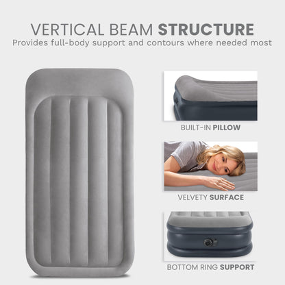 INTEX 64131ED Dura-Beam Plus Deluxe Pillow Rest Air Mattress: Fiber-Tech – Twin Size – Built-in Electric Pump – 16.5in Bed Height – 300lb Weight Capacity Intex