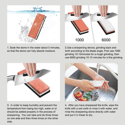 DDF iohEF Sharpening Stone, Whetstone grit 1000/6000, Professional 2-in-1 Double-Sided Knife Sharpener with Non-Slip Silicone Base and Angle Guide (red) - Available at All In One Marketplace Canada
