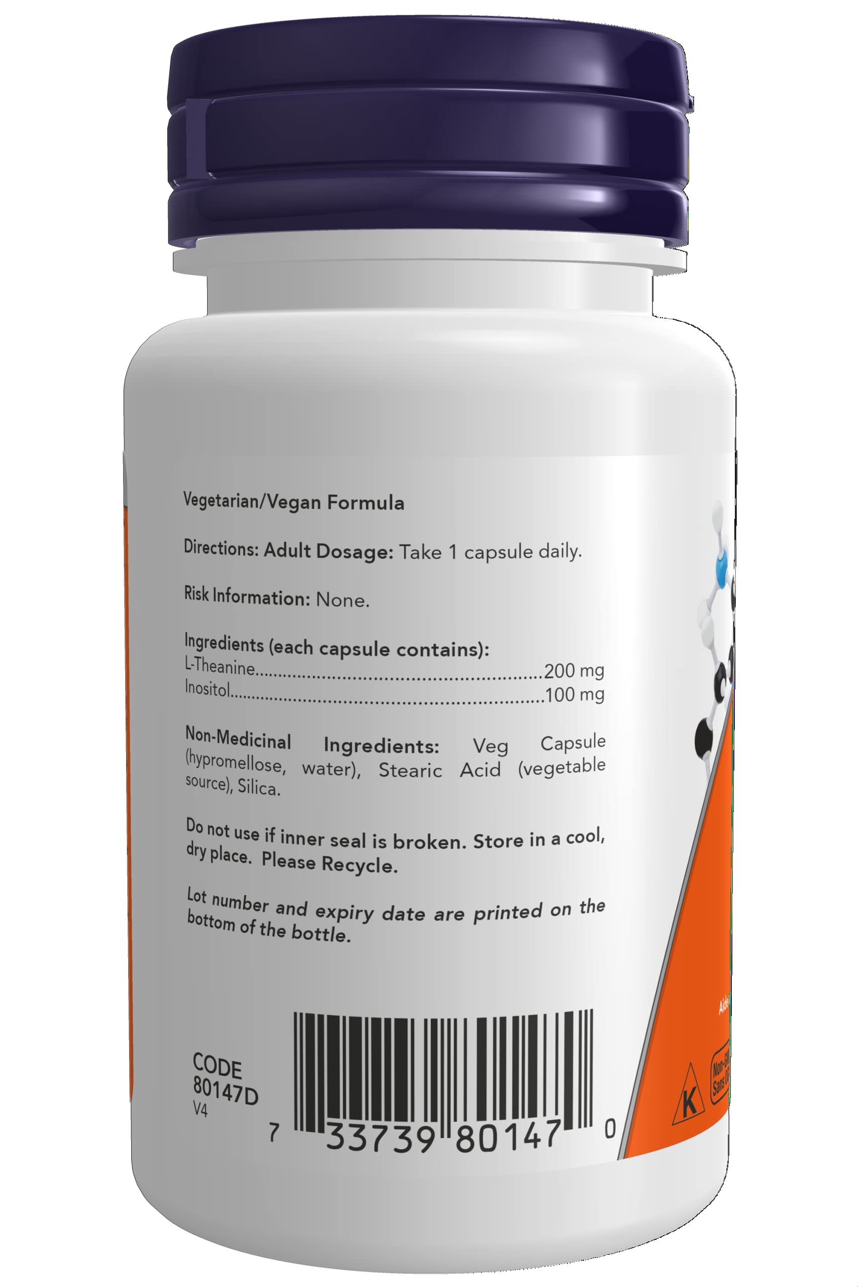 NOW Supplements, L-Theanine 200 mg with Inositol, Stress Management, 60 Veg Capsules - Available at All In One Marketplace Canada