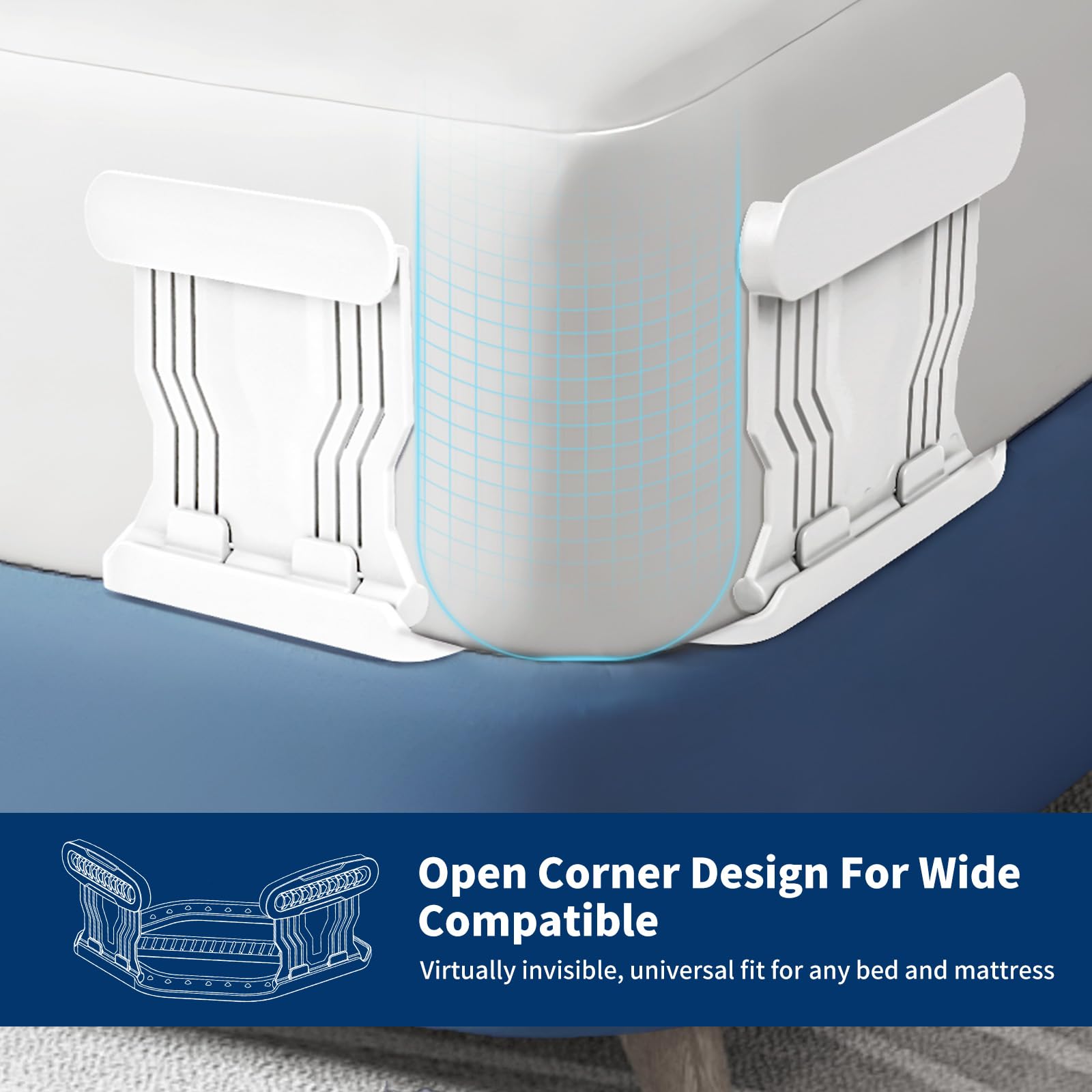 AMOVO Bed Sheet Holders for Corners Keep Sheets in Place Firmly - Foldable Fitted Sheet Holders Heavy Duty Sheet Locks Mattress Sheet Fasteners, Set of 4 Lock Sheet Clips (White) - Available at All In One Marketplace Canada