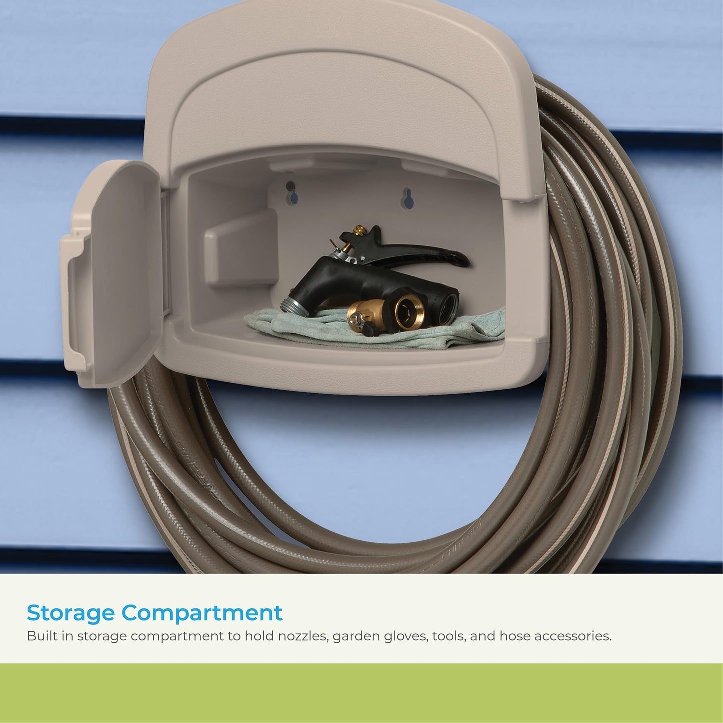 Suncast DHH150 Deluxe Garden Hose Hangout with 150-Foot Hose Capacity and Enclosed Storage Compartment, Taupe Suncast