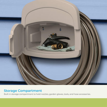 Suncast DHH150 Deluxe Garden Hose Hangout with 150-Foot Hose Capacity and Enclosed Storage Compartment, Taupe Suncast