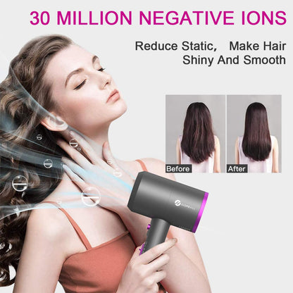 Slopehill Professional Ionic Hair Dryer, Powerful 1800W Fast Drying Low Noise Blow Dryer with 2 Concentrator Nozzle 1 Diffuser Attachments for Home Salon Travel (Grey)